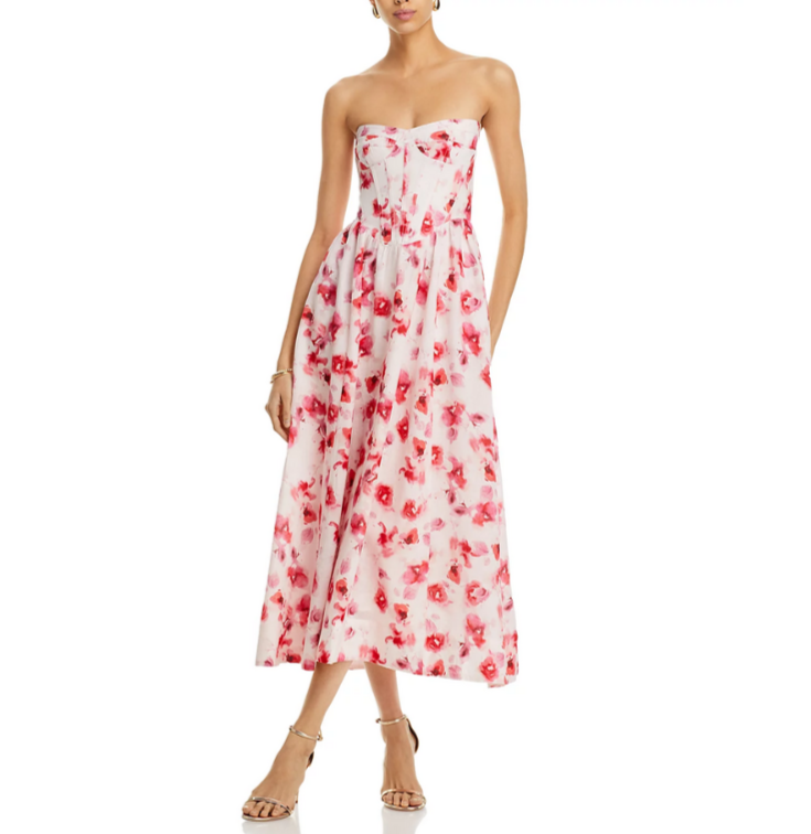 Bardot Lola Corset Floral Print Midi Dress MSRP $169
