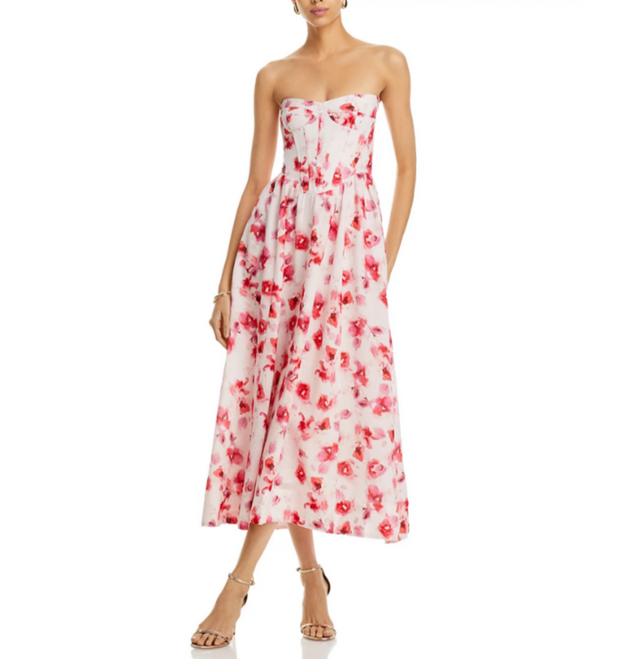 Bardot Lola Corset Floral Print Midi Dress MSRP $169