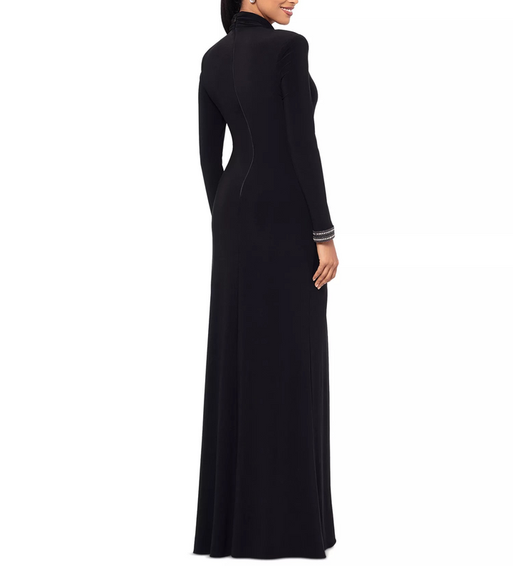 Betsy & Adam Women's Embellished Long-Sleeve Ruched Gown MSRP $249