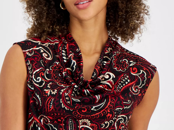 Kasper Women's Printed Cowl-Neck Sleeveless Top MSRP $49