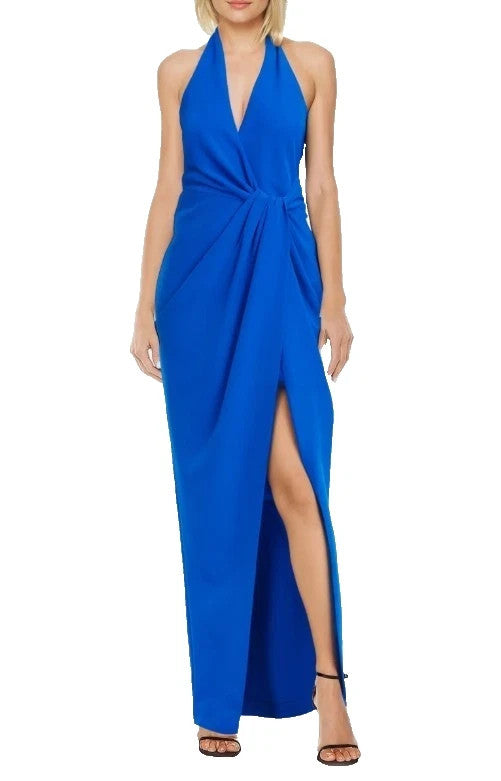 Jewel Badgley Mischka Blue Front Slit Halter Gown MSRP $228
