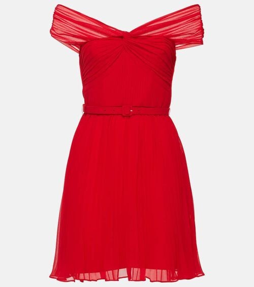 Self-Portrait Pleated Chiffon Mini Dress MSRP $410