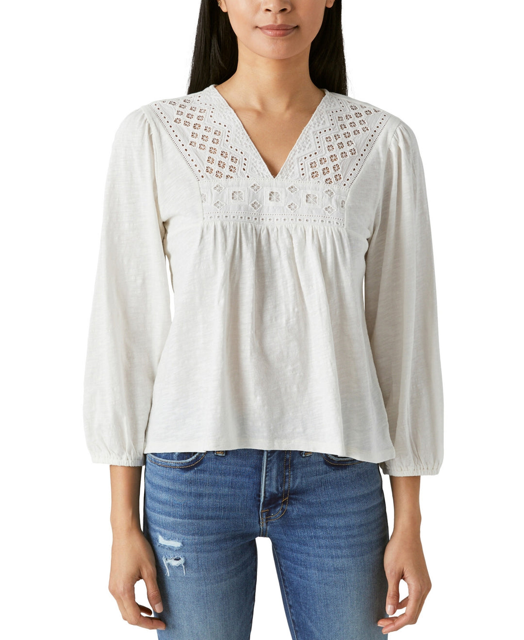 Lucky Brand Embroidered Cutout Cotton Top MSRP $89