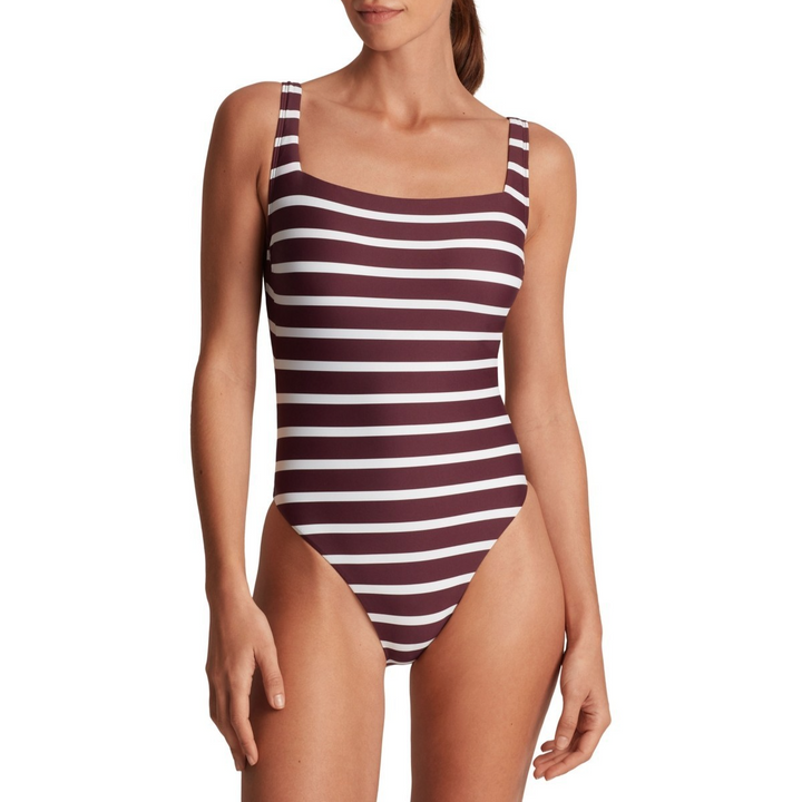 Lauren Ralph Lauren Striped Low-Back One-Piece Swimsuit MSRP $155