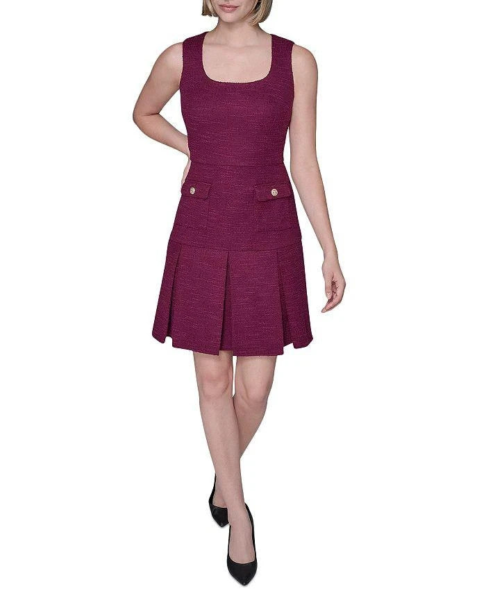 Karl Lagerfeld Paris Textured Tweed Square Neck Mini Dress MSRP $148