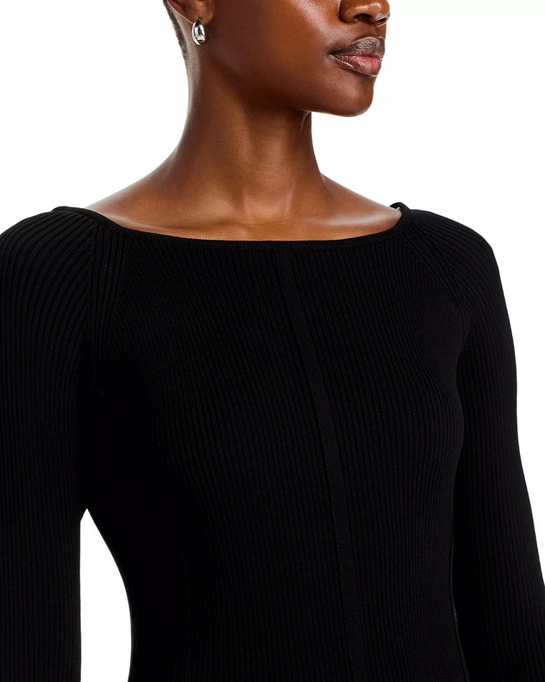 Adrienne Landau Flare Sleeved Faux Fur Cuff Rib Dress MSRP $275