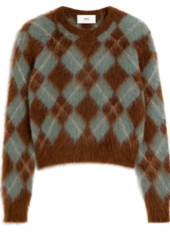 AMI Paris Argyle Wool Blend Brushed Sweater MSRP $785