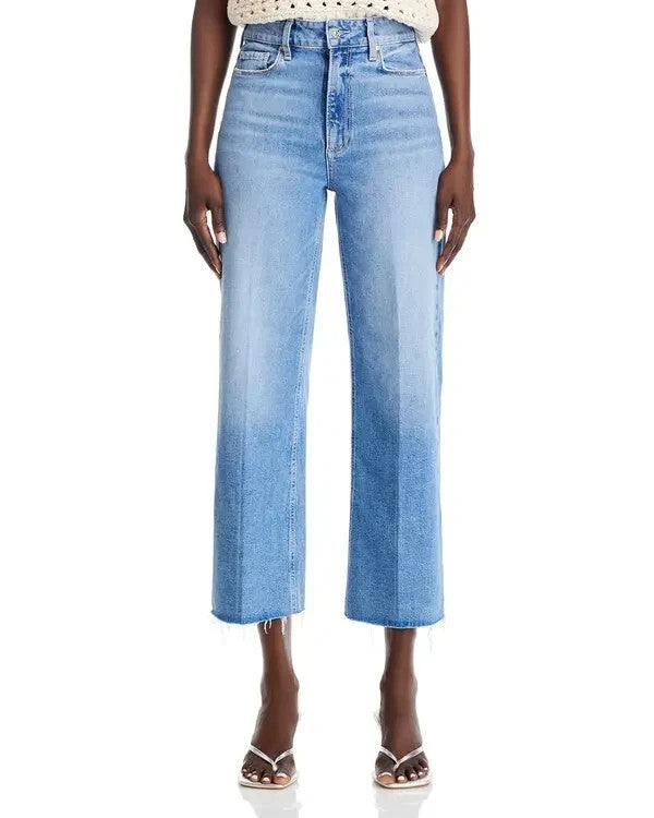 Paige Anessa Raw Hem High Rise Ankle Wide Leg Jeans MSRP $229