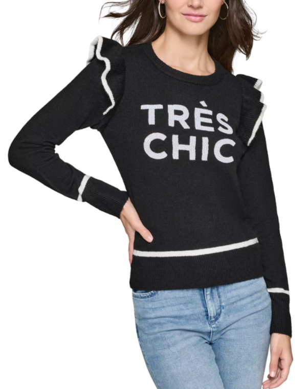 KARL LAGERFELD PARIS Tres Chic Ruffle Sweater MSRP $99