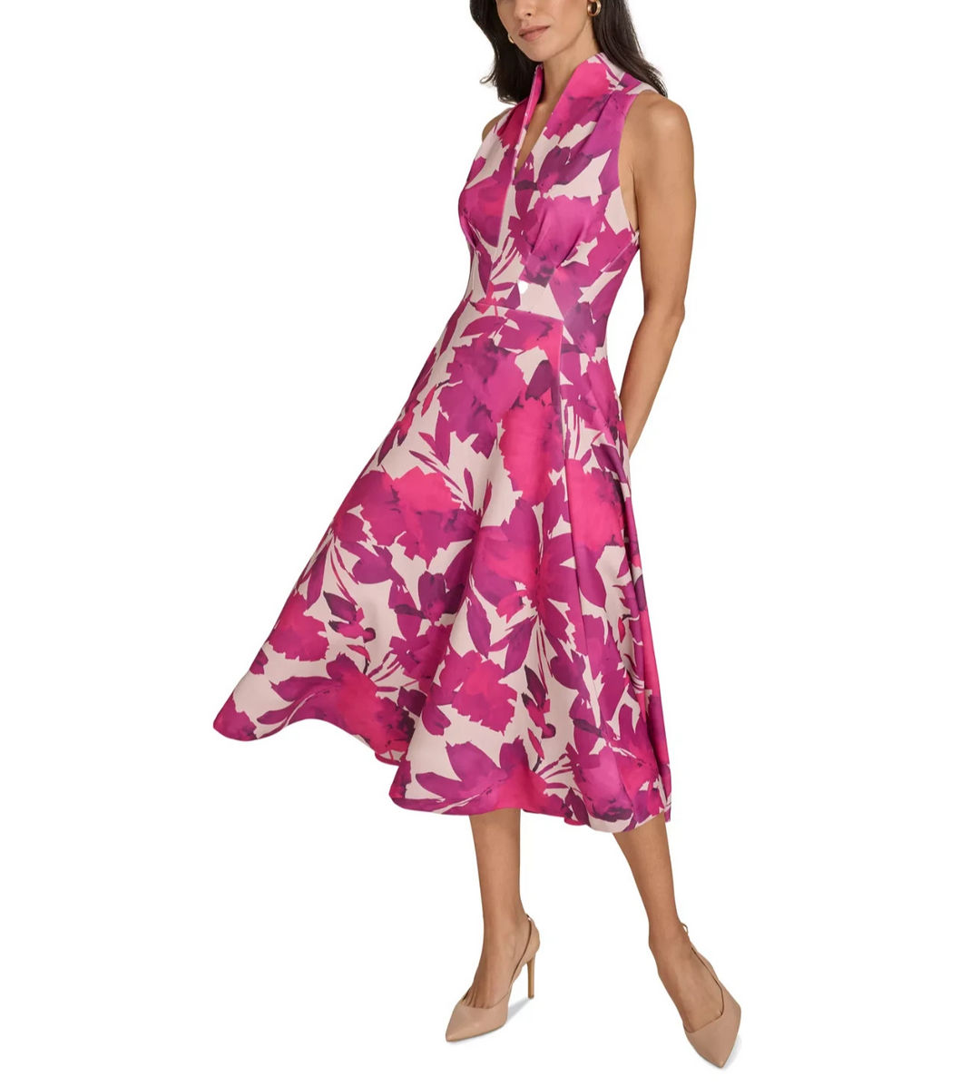 Calvin Klein Women's Split-Neck Sleeveless Fit & Flare Dress MSRP $139
