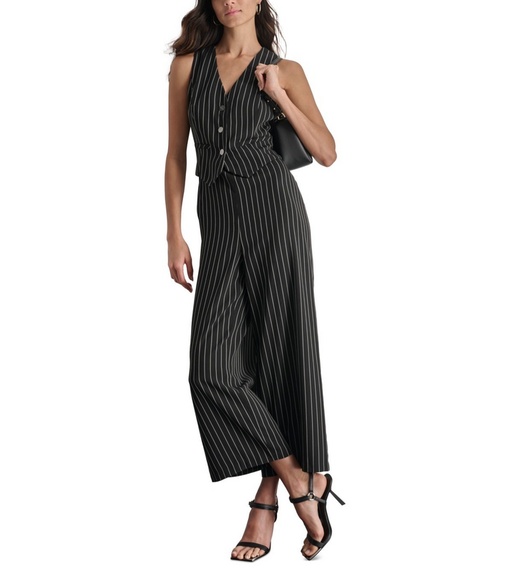 DKNY Women's V-Neck Pinstripe Sleeveless Jumpsuit MSRP $139