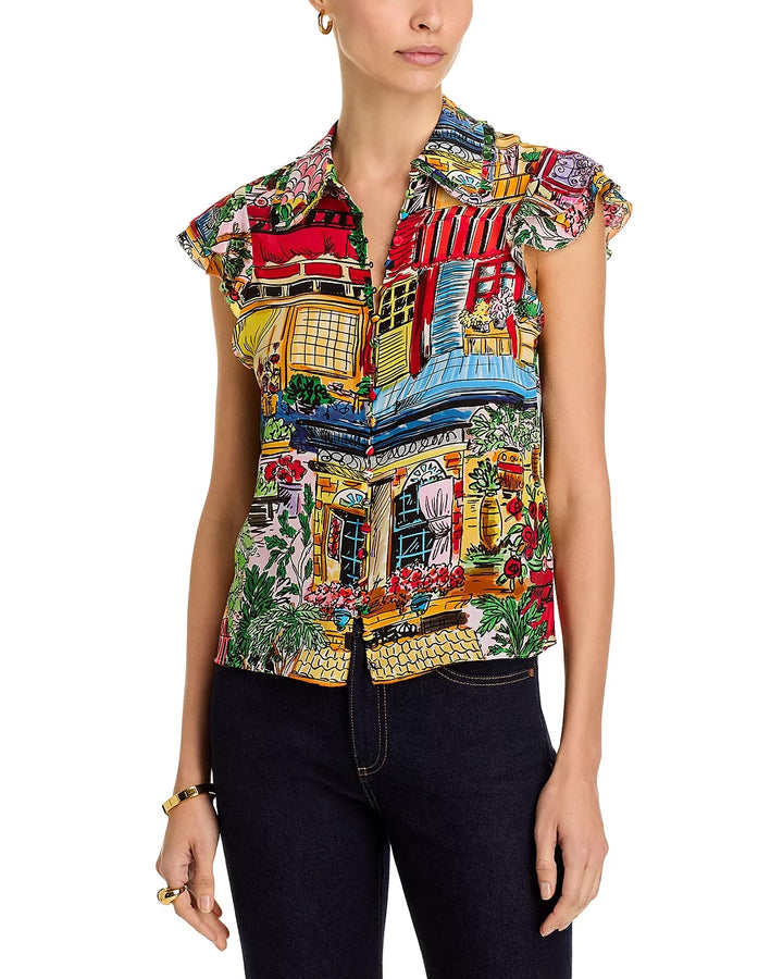 Alice and Olivia Martel Silk Flutter Sleeve Blouse MSRP $295