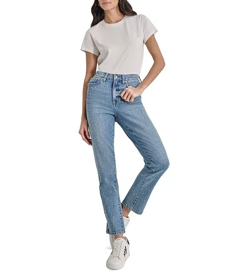 DKNY Jeans High-Rise Slim Straight Scattered Rhine-Studs Jeans MSRP $109