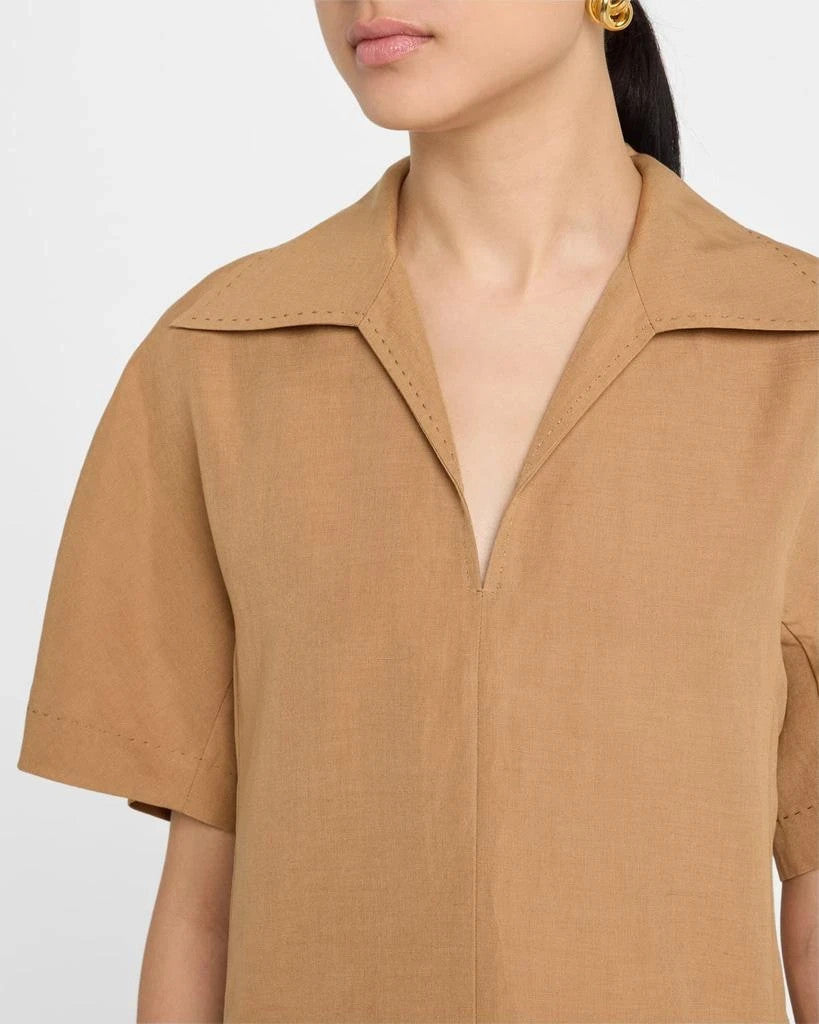 Lafayette 148 New York Collared Silk-Linen MIDI Dress MSRP $998