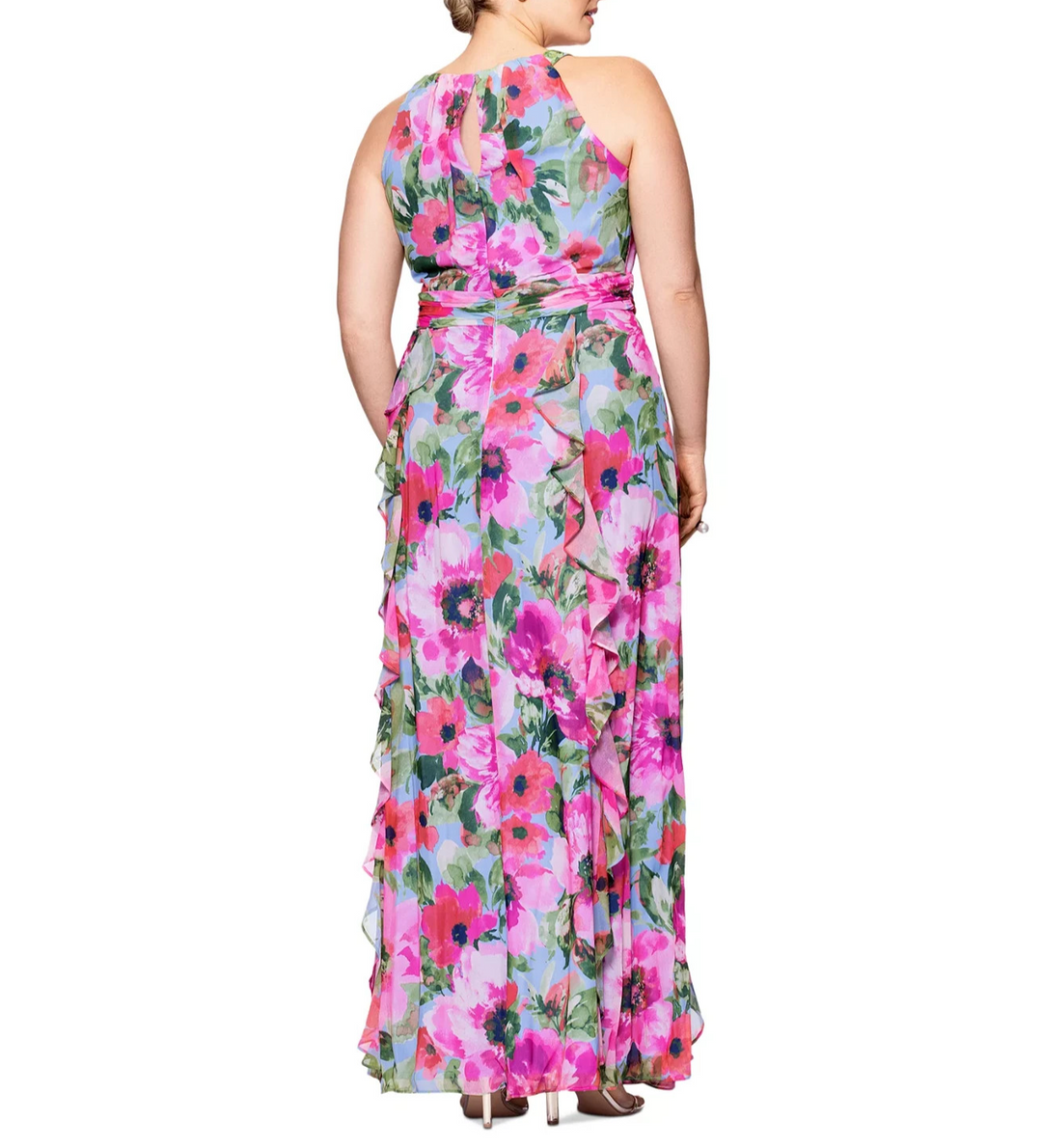 XSCAPE Plus Size Printed A-Line Ruffle-Skirt Dress MSRP $189