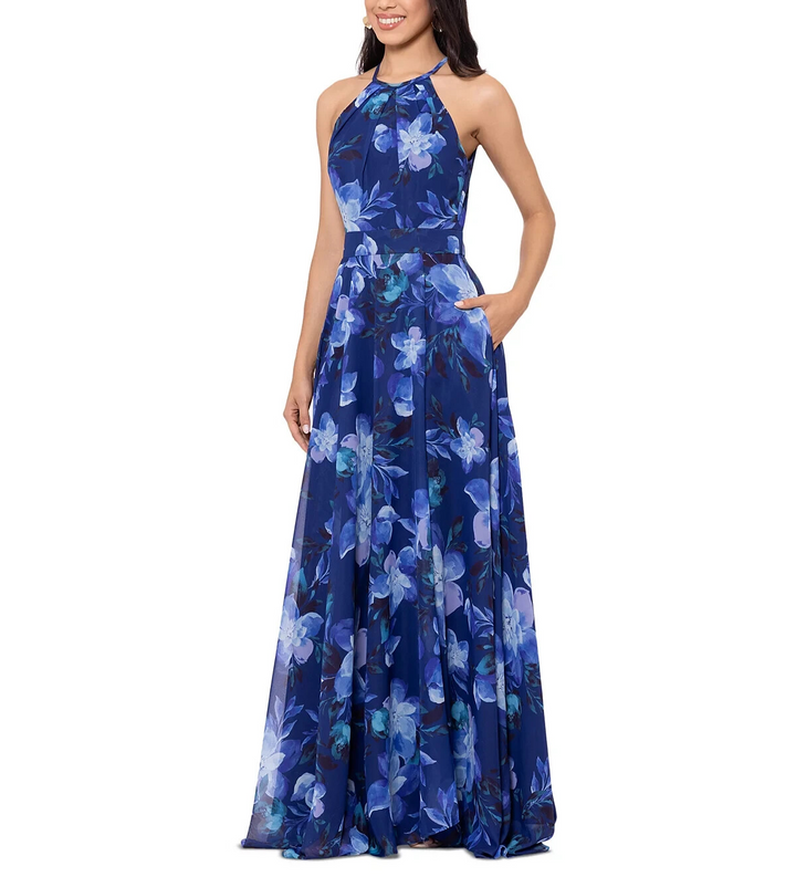 B&A by Betsy & Adam Petite Floral-Print Halter Gown MSRP $179