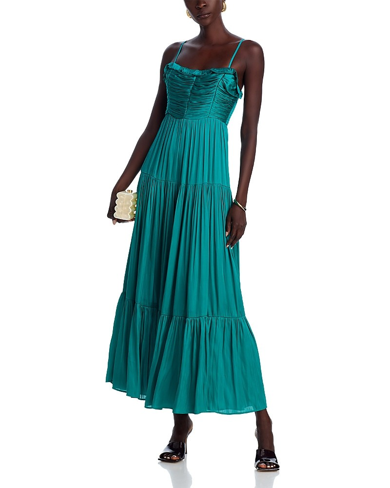 AQUA Ruffled Satin Maxi Dress MSRP $118