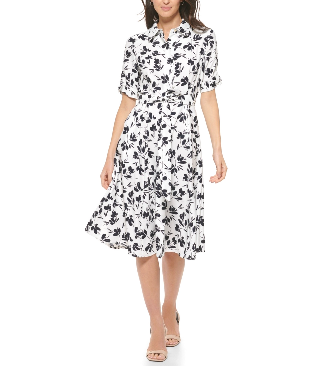 Calvin Klein Women's Collared Elbow-Sleeve Shirtdress MSRP $134