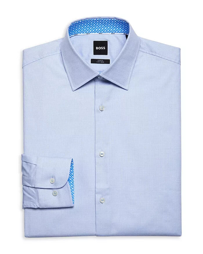 Boss Cotton Blend Micro Check Contrast Trim Slim Fit Dress Shirt MSRP $148 Size