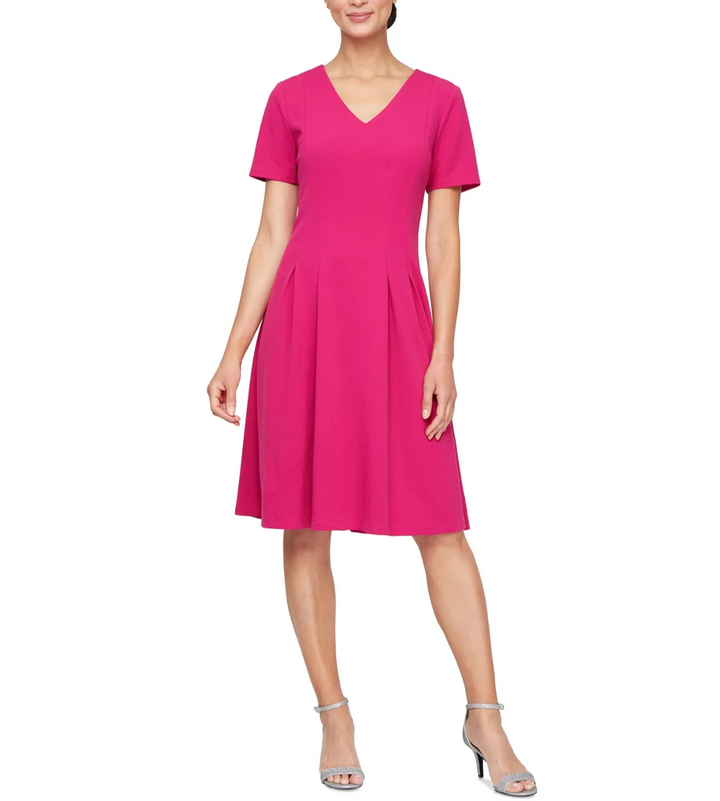 SL Fashions Women's Pleated A-Line Dress MSRP $79