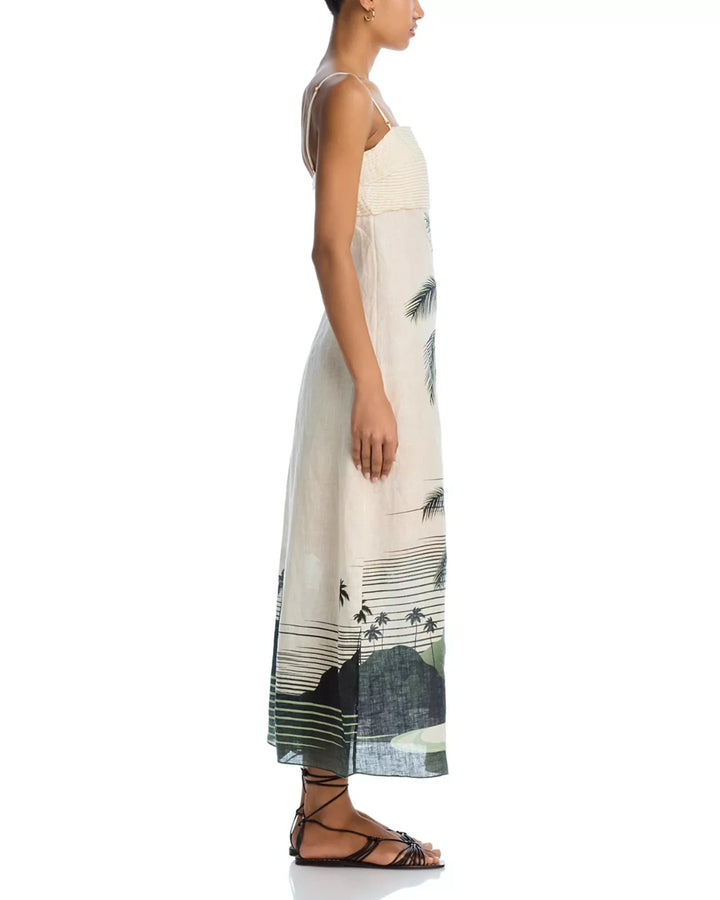 Juan De Dios Linen Palm MIDI Dress MSRP $625