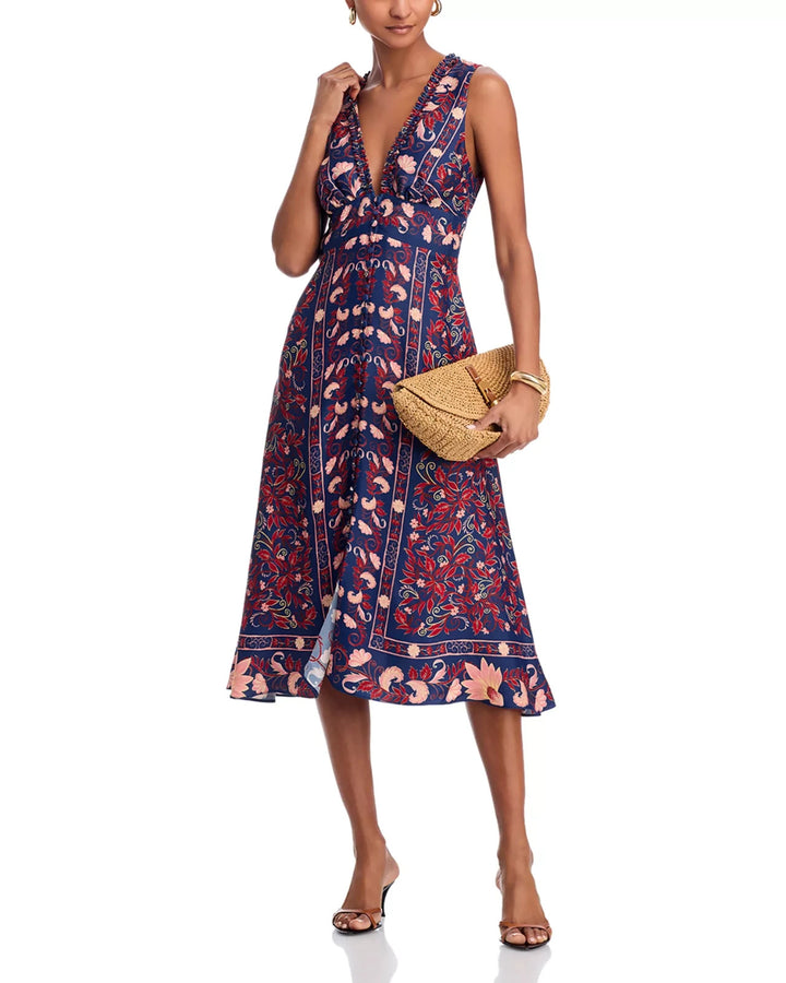 FARM Rio Boho Floral Scarf Midi Dress MSRP $260
