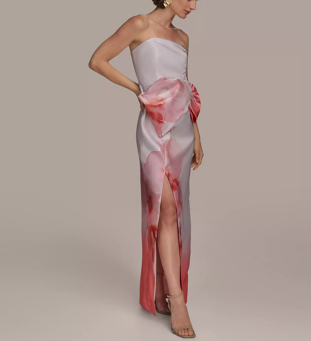 Donna Karan New York Women's Printed Bow Strapless Gown MSRP $299