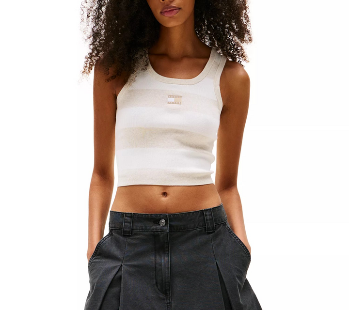 Tommy Jeans Women's Cotton Cropped Striped Tank MSRP $49