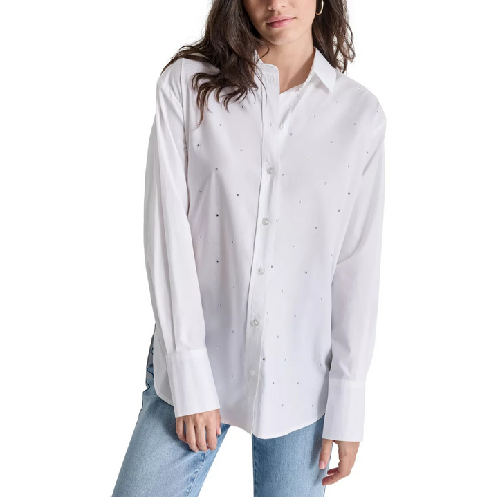 DKNY Jeans Women's Rhinestone Stud Shirt MSRP $89