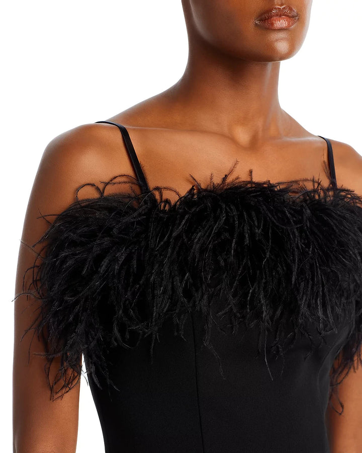 AQUA Feather Embellished Crepe Column Gown MSRP $298