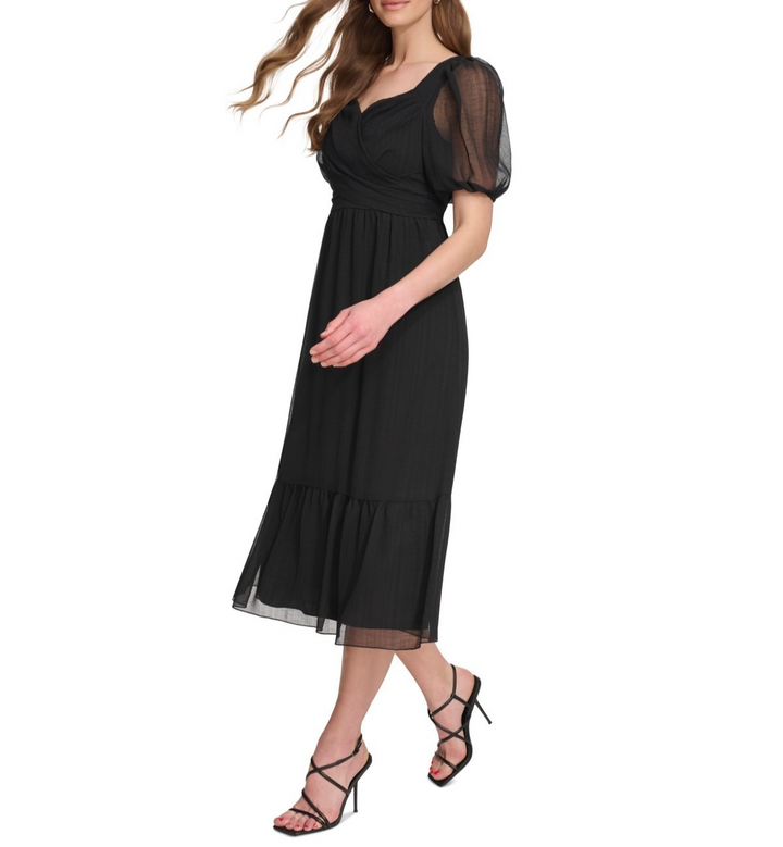 DKNY Women's Puff-Sleeve A-Line Dress MSRP $139