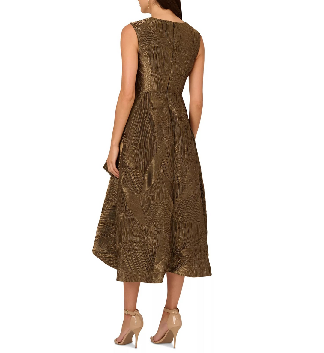 Adrianna Papell Women's Notch-Neck High-Low-Hem Metallic Gold Dress MSRP $249