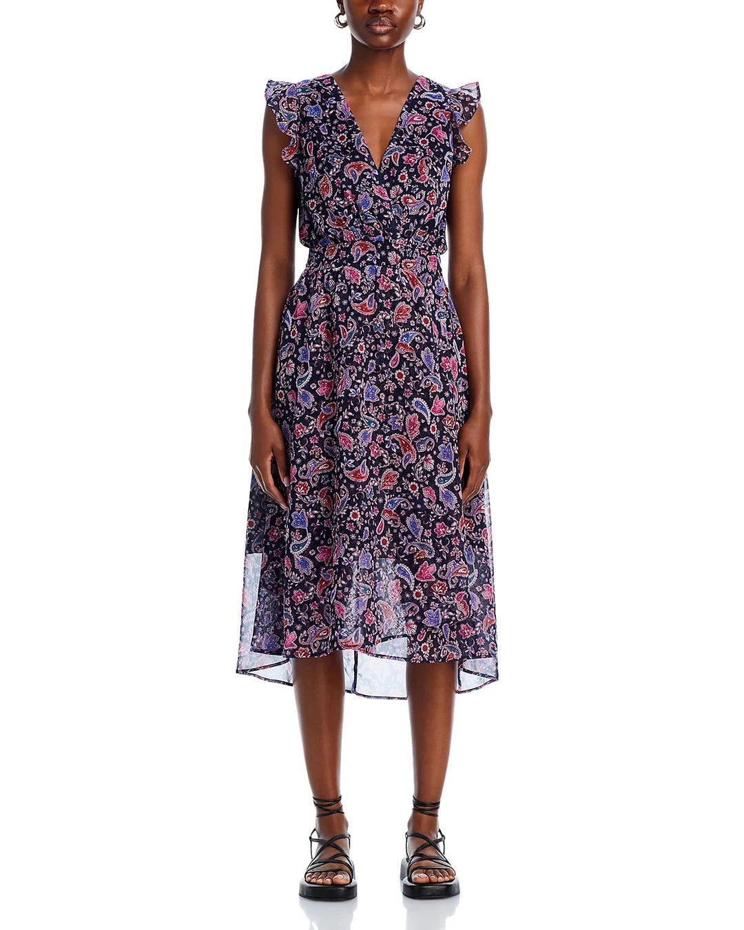 AQUA Flutter Cap Sleeve Midi Dress MSRP $118