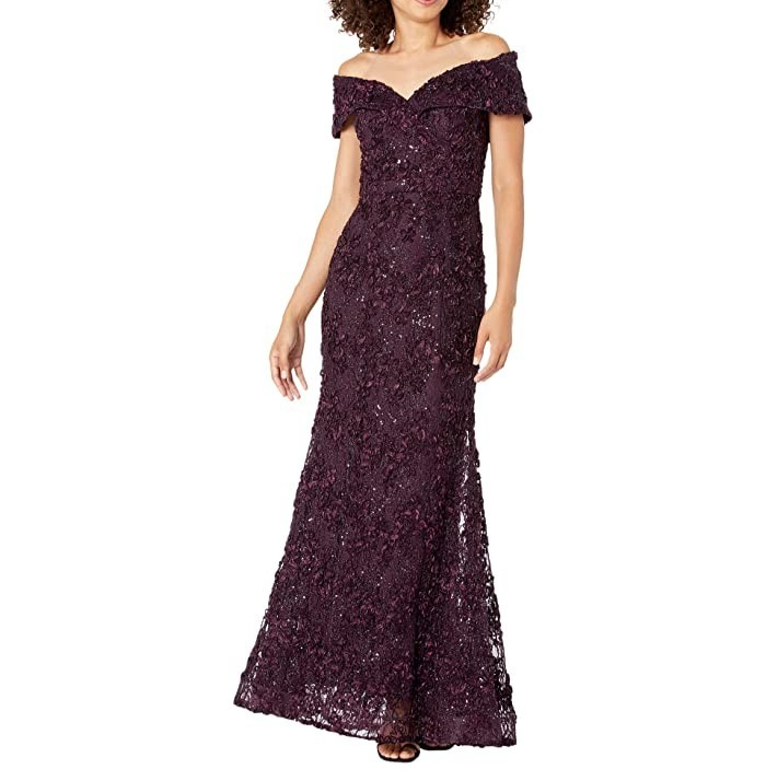 XSCAPE Off-The-Shoulder Lace Gown MSRP $289