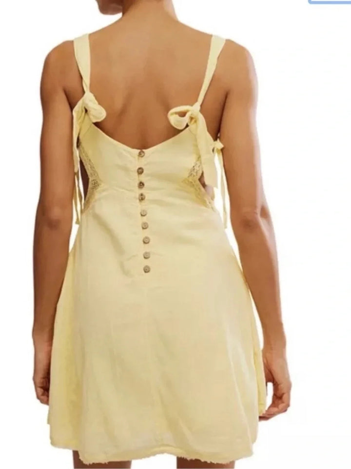 Free People Vivi Mellow Yellow Cotton Mini Dress MSRP $78