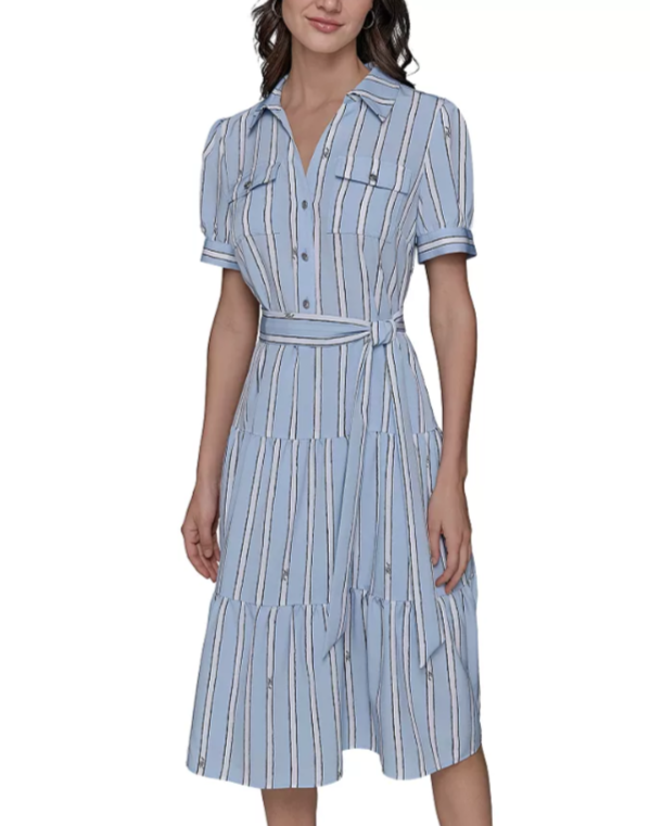 KARL LAGERFELD PARIS Striped Belted Shirt Dress MSRP $149