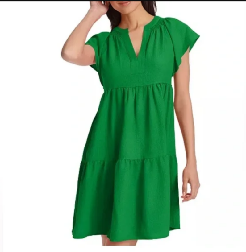 Calvin Klein Women's Split-Neck Tiered A-Line Dress  MSRP $134