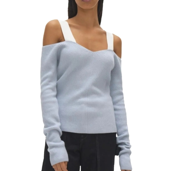 Helmut Lang Womens Ribbed Solid V-Neck Sweater MSRP $425