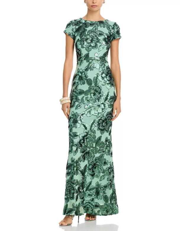 AQUA Floral Sequin Mesh Dress MSRP $298