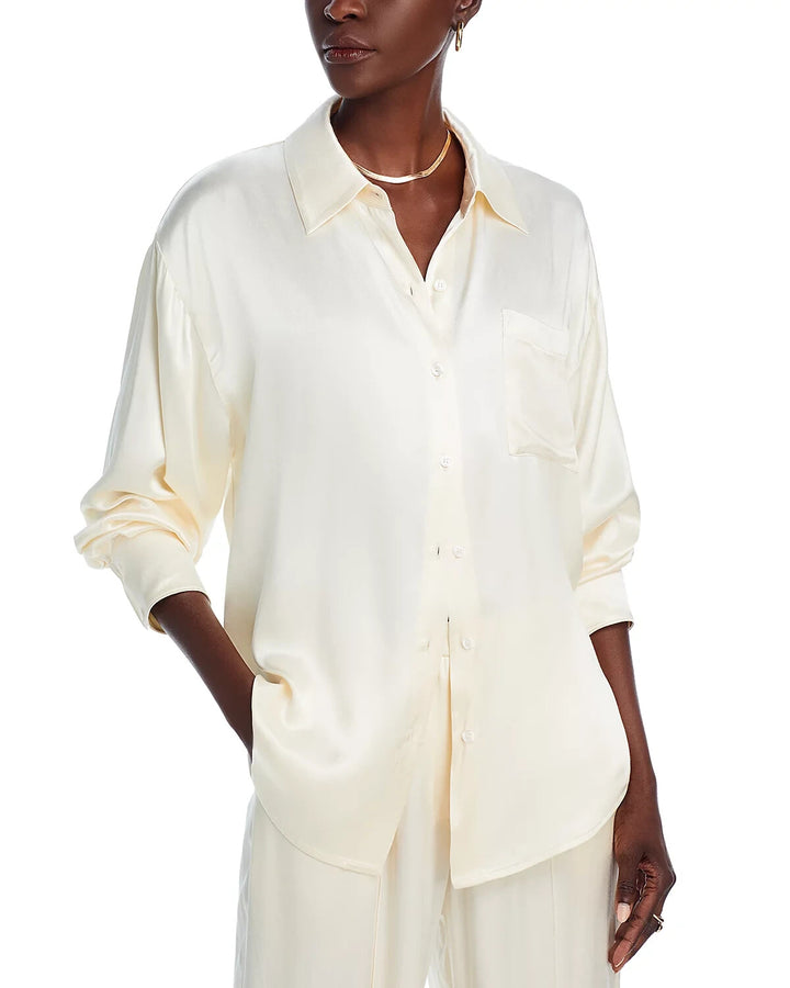 WAYF Fynn Satin Button Front Top MSRP $79