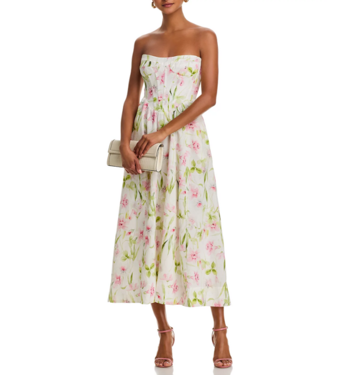 Bardot Lola Floral Corset Midi Dress MSRP $169