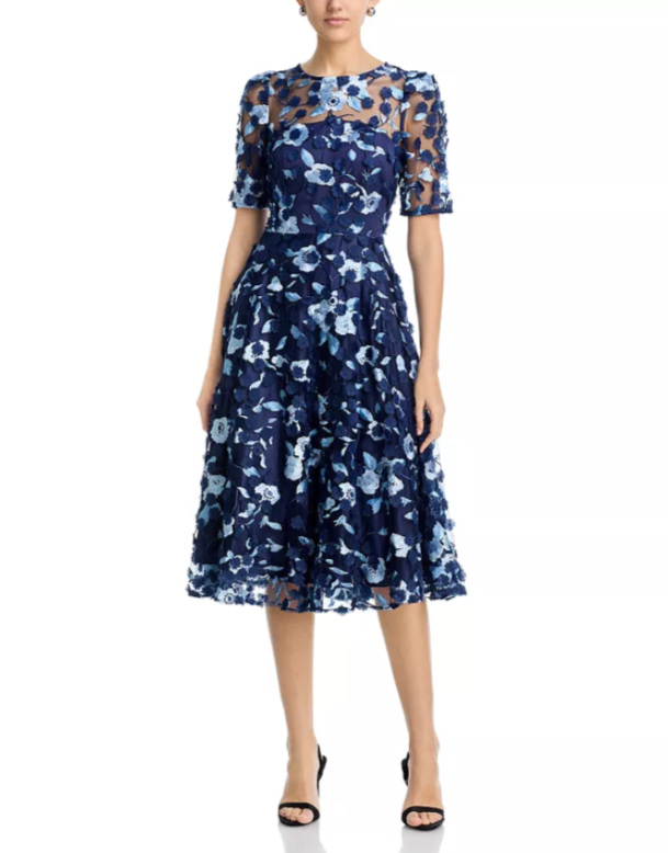 Eliza J Floral Elbow Sleeve Fit & Flare Dress MSRP $328