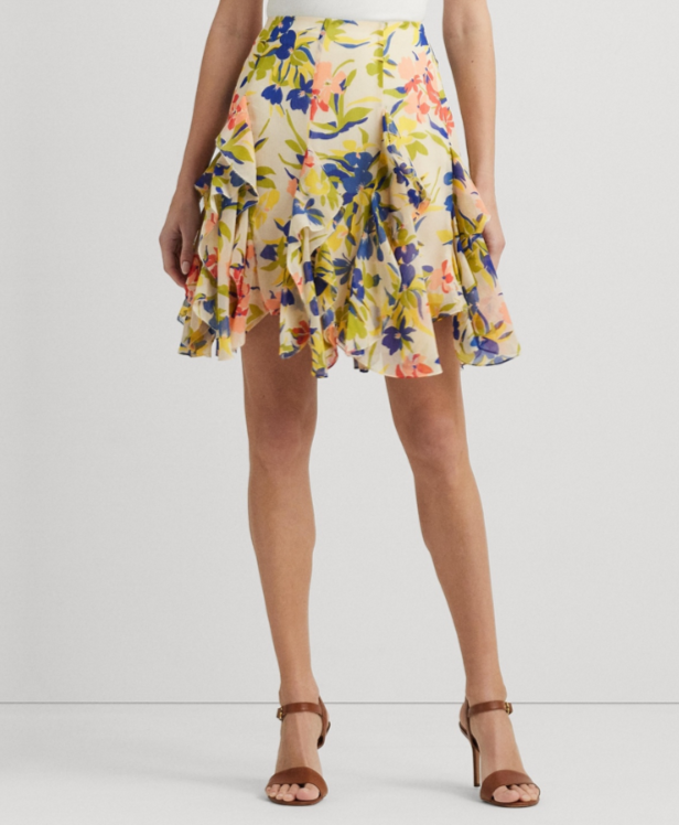 Lauren Ralph Lauren Ruffled Floral Miniskirt MSRP $185