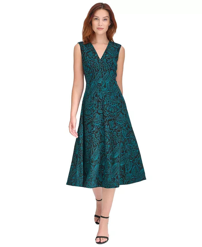 Tommy Hilfiger Printed V-Neck MIDI Dress MSRP $129