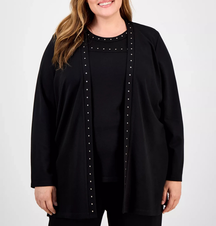 Anne Klein Plus Size Stud-Trim Open-Front Cardigan MSRP $109
