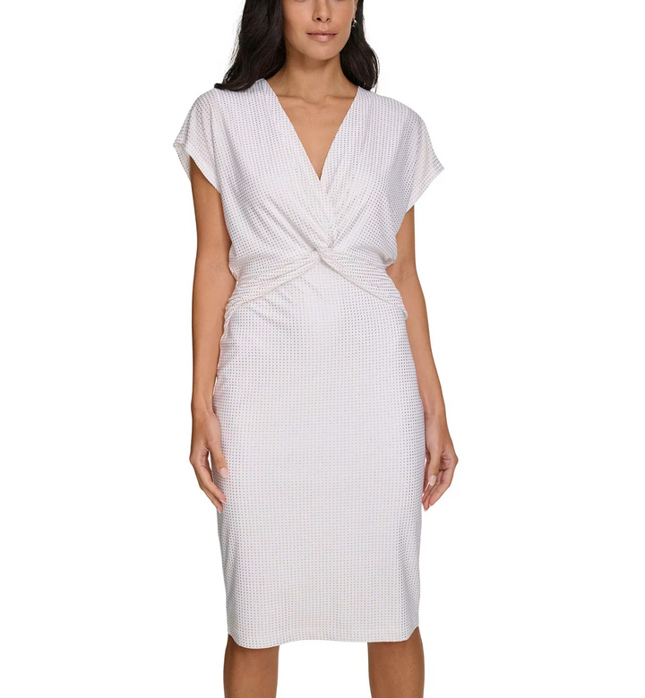 Calvin Klein Women's Metallic-Dot Twisted Front Midi Dress MSRP $134