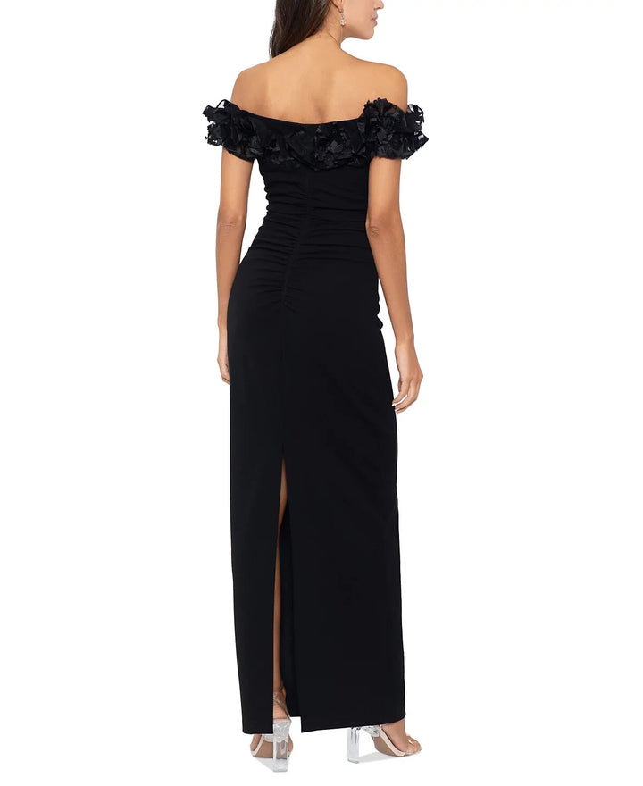 XSCAPE Floral Ruffled Off-The-Shoulder Gown MSRP $269