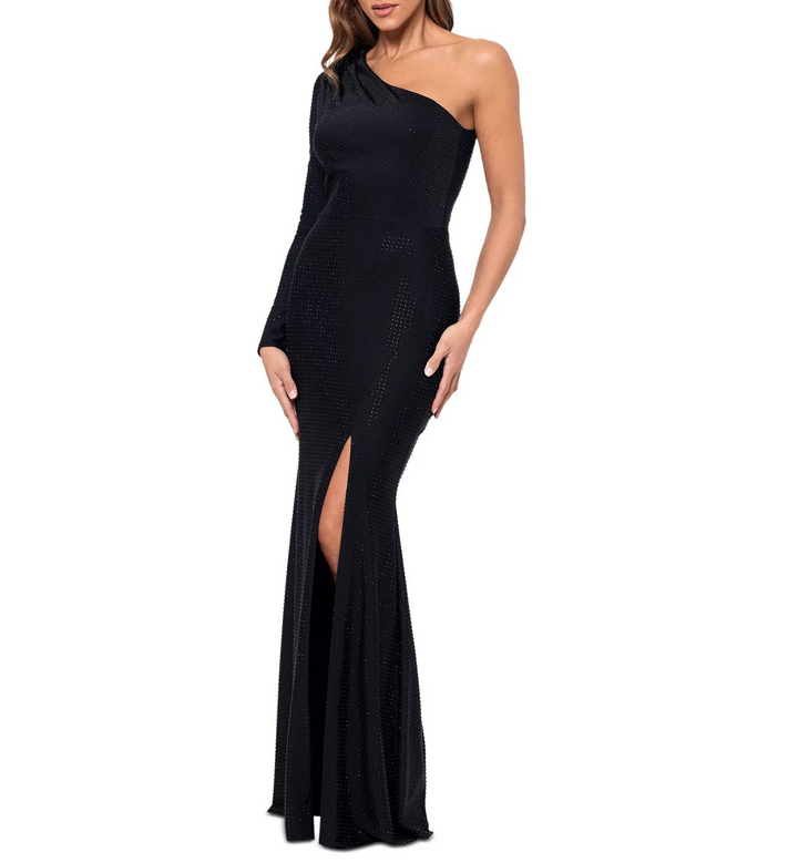 XSCAPE Women's Embellished One-Shoulder Jersey Gown MSRP $289