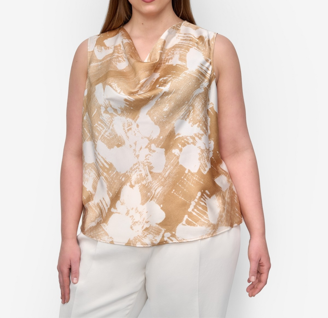 DKNY Plus Size Printed Cowlneck Sleeveless Blouse MSRP $69