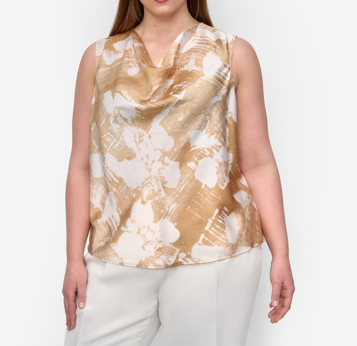 DKNY Plus Size Printed Cowlneck Sleeveless Blouse MSRP $69